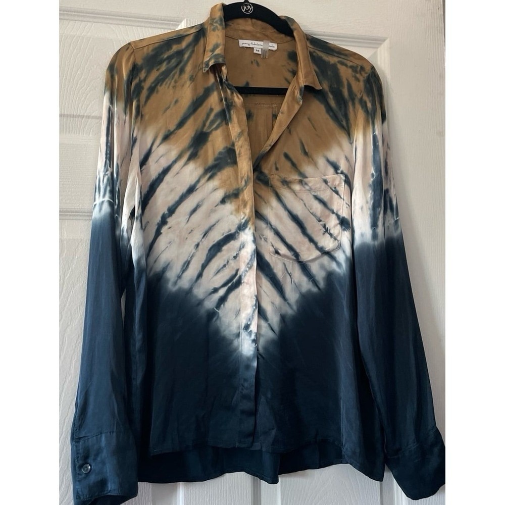 Young Fabulous and Broke Womens Susan Tie Dye Button‎ Front Top Size M Blue Tan